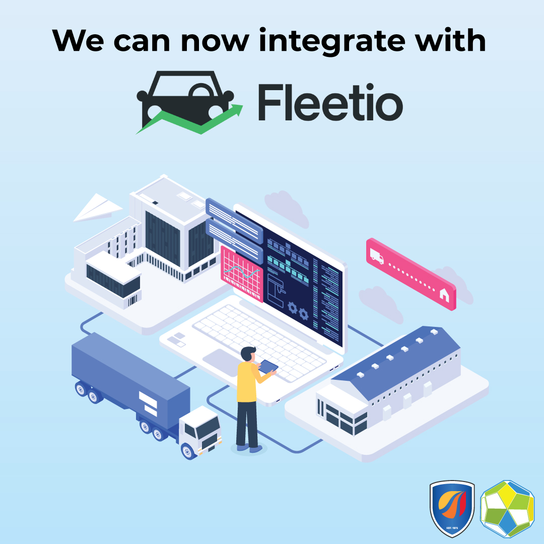 Picture of isometric image of system integration with the "Fleetio" logo above it.