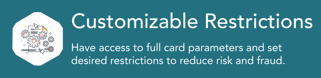 A picture of a piece of paper with gears and cogs above it to depict the idea of customization. The second benefit is that you have Customizable Restrictions (with our fuel card program). Have access to full card parameters and set desired restrictions to reduce risk and fraud.