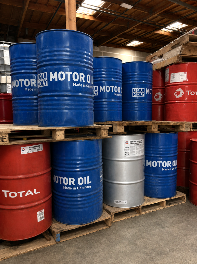 Pciture of oil dums inside warehouse